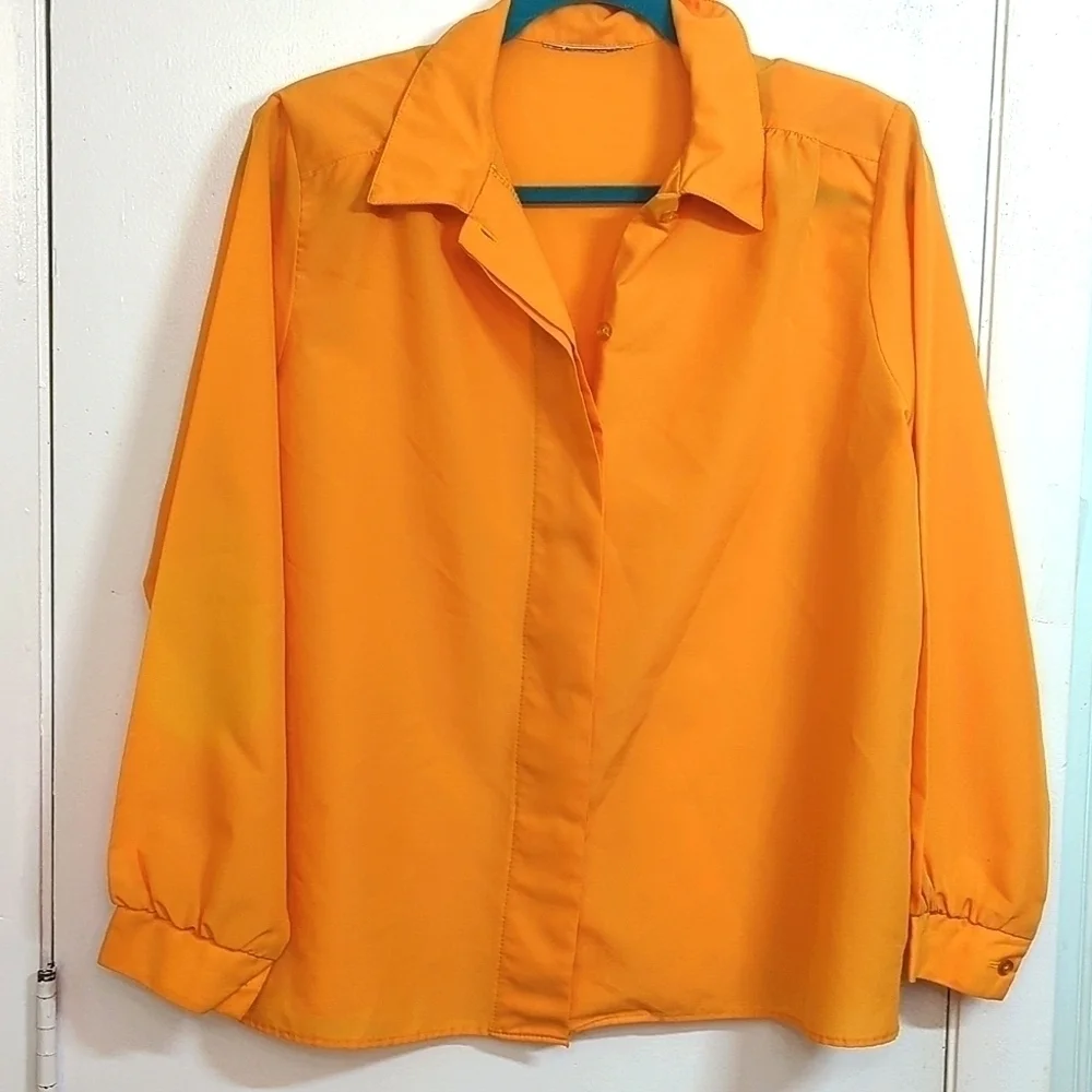 Euc Vintage Retro Marigold Button Down Blouse sz L - Picture 1 of 6